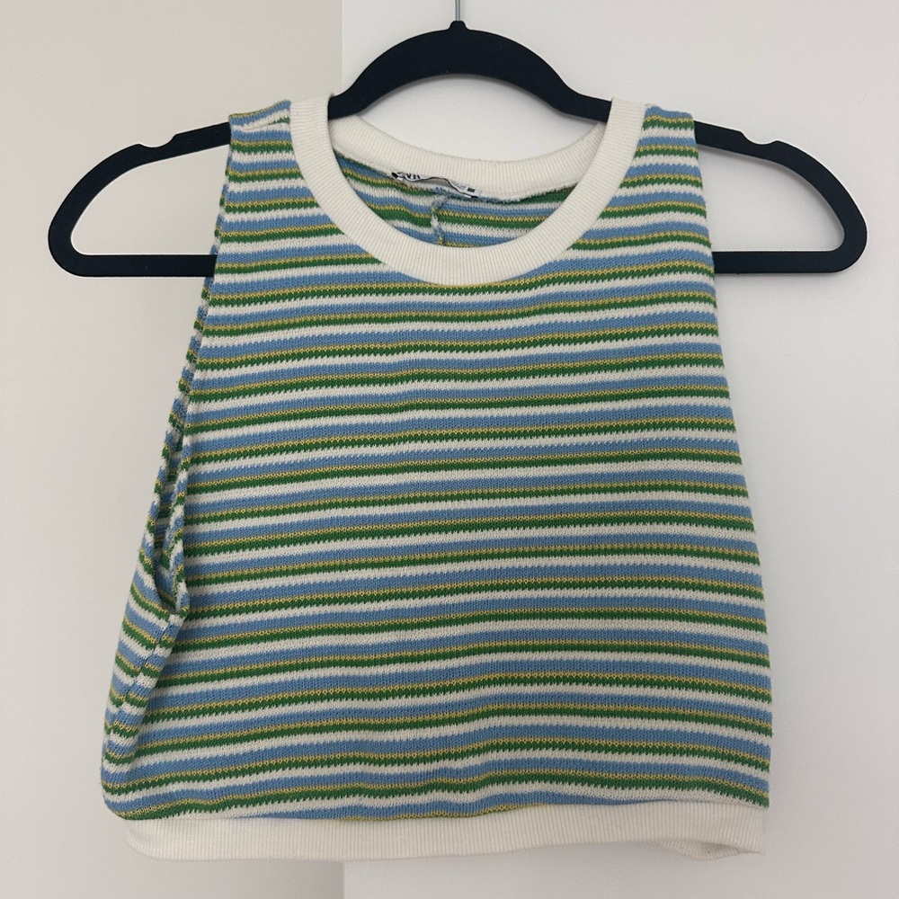Zara Green and Blue Striped Tank Top